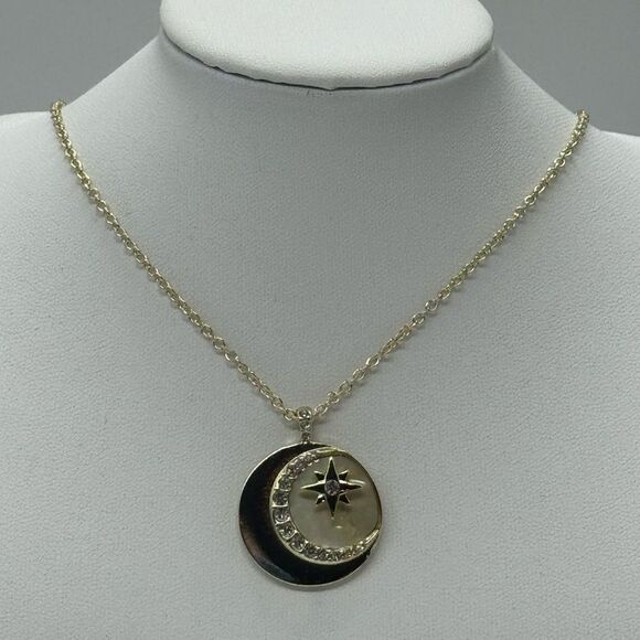 Rachel Roy Rhinestone Crescent Moon Star Medallion Pendant Necklace - Picture 7 of 9